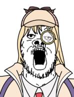 clothes detective glasses hat hololive monocle mustache open_mouth soyjak stubble variant:a24_slowburn_soyjak vtuber watson_amelia // 612x792 // 74.9KB