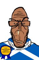 award booger brown_skin country countrywar crying england europe european flag flag:scotland glasses hair mucus mutt red_eyes scotland scots soyjak stubble subvariant:euromutt sweater text variant:markiplier_soyjak // 591x900 // 41.1KB