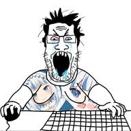 angry anime arm bloodshot_eyes clothes computer_mouse crying drool fat gawr_gura glasses hair hololive keyboard open_mouth soyjak stubble variant:markiplier_soyjak vt_(4chan) vtuber // 720x715 // 64.5KB