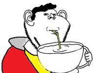 closed_mouth clothes cup drinking drinking_straw ear hair hand holding_object mug neutral shazam sip soyjak stubble subvariant:impdrink variant:impish_soyak_ears // 302x237 // 31.4KB