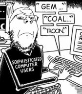 angry clothes coal comic computer gem glasses screen soyjak stubble text tranny variant:gapejak // 404x462 // 184.7KB