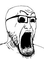 black_eyes creepy glasses open_mouth scared scary screaming soyjak stubble template variant:darkiplier // 600x800 // 43.9KB