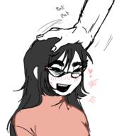 blush clothes cute female glasses hair headpat heart open_mouth variant:soytan // 1280x1280 // 328.1KB