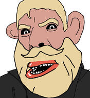 amerimutt beard black_sclera ear looking_at_you nordic_chad open_mouth soyjak teeth variant:cobson yellow_beard yellow_hair // 775x849 // 316.4KB