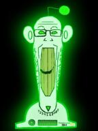 4 antenna central_intelligence_agency clenched_teeth ear glasses glowing green green_eyes reddit redditard robot soyjak stretched_mouth stubble text thrembo thrembometer trend:glowie variant:markiplier_soyjak yellow_teeth // 1150x1533 // 845.7KB
