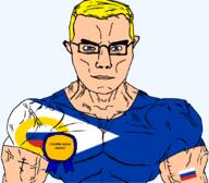 arm autonomous_okrug award blue_eyes buff christianity chud chukotka_autonomous_okrug closed_mouth clothes eastern_orthodox flag flag:chukotka_autonomous_okrug flag:russia glasses hair orthodox_cross russia soyjak subvariant:chudjak_front subvariant:muscular_chud text transparent transparent_background tshirt variant:chudjak vein yellow_hair // 1059x929 // 69.9KB