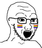 eyelashes flag gay glasses lgbt open_mouth soyjak stubble variant:soyak // 706x798 // 126.3KB
