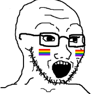 eyelashes flag gay glasses lgbt open_mouth soyjak stubble variant:soyak // 706x798 // 126.3KB