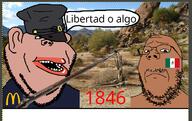 1846 2soyjaks amerimutt brown_skin bush clothes crying desert firearm flag flag:mexico frown gimp glasses gun hat history irl_background logo mcdonalds mexican_american_war mexico military_uniform mountain musket mustache o_algo rock sad screenshot sky spanish_text speech_bubble stubble subvariant:impish_amerimutt subvariant:wholesome_soyjak tear text united_states variant:gapejak variant:impish_soyak_ears war // 741x466 // 344.6KB