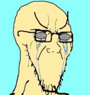 crying glasses grey_eyes i_have_no_mouth_and_i_must_scream large_eyebrows lit_(4chan) no_mouth soyjak stretched stubble variant:soyak yellow_skin // 516x541 // 184.6KB
