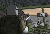 2soyjaks back camouflage car driving emr_pattern featured glasses hand mine nigger open_mouth russia russo_ukrainian_war soyjak stubble suicide telegram variant:cobson variant:markiplier_soyjak // 1280x886 // 164.2KB