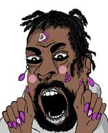 beard dr_dre earring facial_mark forehead_mark hair hand kendrick_lamar open_mouth painted_nails soyjak subvariant:slutson variant:cobson // 736x899 // 90.6KB