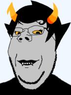 closed_mouth clothes eyelashes fangs glasses grey_skin hair homestuck horn kanaya_maryam lips lipstick makeup sharp_teeth smile soyjak stubble subvariant:wholesome_soyjak troll_(homestuck) vampire variant:gapejak yellow_sclera zodiac // 750x1000 // 20.3KB