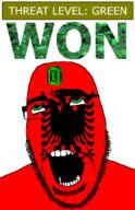 ahegao albania animal bird country eagle emerald flag flag:albania gem glasses green green_eyes hair looking_up open_mouth schlog_color_event soyjak soyjak_blog stubble teeth text threat_level_green variant:cobson won // 721x1115 // 163.7KB