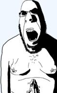 angry arm black_sclera creepy distorted evil fat genitalia glasses nipple nsfw ominous open_mouth penis rape_(tobacco) shadow soyjak stubble subvariant:hornyson variant:cobson vein veiny_cock // 948x1547 // 29.5KB