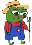 amphibian animal closed_mouth clothes foot frog full_body green_skin hand hat holding_pitchfork lips nas nas:pepe overalls pepe pepe_the_frog pitchfork red_shirt straw_hat subnas:apu transparent_background // 397x546 // 200.5KB