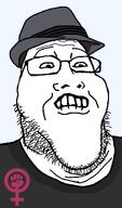 biting_lip clothes fedora feminism grey_shirt hat male_feminist sweating variant:markiplier_soyjak2 white_skin // 645x1100 // 31.4KB