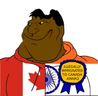award black_eyes black_hair buff butt_chin chin deformed distorted ear eyebrows eyes flag:canada flag:india hair hoodie nose ribbon smile soyjak subvariant:mexiaryan variant:meximutt white_background yellow_sclera // 886x872 // 313.8KB