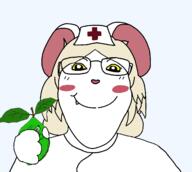 blond closed_mouth clothed ear female food foodjak fruit glasses green_skin holding_object lime medical mouse neutral nurse nurse_hat nurse_uniform red_cross series:fruiterz! soyjak stubble subvariant:gapejak_female subvariant:neutralplier terrible_mouse upper_torso variant:gapejak variant:markiplier_soyjak white_fur yellow_sclera // 1700x1525 // 116.7KB