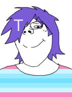 built_for_bwc closed_mouth covered_eyes femjak flag flag:ftm glasses hair happy pooner purple_hair soyjak subvariant:terryjak terry_crews(namefag) trans variant:gapejak // 870x1174 // 23.0KB