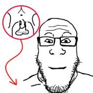 arrow closed_mouth flipped glasses penis serious smile soyjak stubble subvariant:neutralplier testicles text variant:markiplier_soyjak // 800x800 // 52.5KB