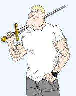 aryan blue_eyes buff clothes grey_pants hair holding_object holding_sword muscles subvariant:mexiaryan sword template transparent_background tshirt variant:meximutt vein watch weapon white_skin yellow_hair // 1514x1910 // 127.9KB