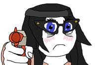 blue_eyes blush eyelashes frown glasses gun looking_at_you nerf sad variant:soytan white_background white_skin // 436x300 // 9.4KB