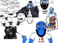 arm artist autism balding beard bloodshot_eyes calm clothes coal coal_skin dirty_mouth distorted eating gem gem_skin glasses hand holding_coal holding_object i_hate i_heart i_love mustache open_mouth paint paintbrush painting smile stubble subvariant:science_lover subvariant:wholesome_soyjak text thought_bubble variant:feraljak variant:gapejak variant:impish_soyak_ears variant:markiplier_soyjak variant:soyak white_background // 845x634 // 441.5KB