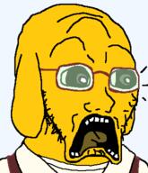 canine clothes distorted dog ear glasses janny open_mouth scared soyjak stubble subvariant:doctos suspenders variant:soyak // 330x384 // 13.3KB