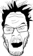 glasses hair merge mustache open_mouth soyjak stubble variant:feraljak variant:markiplier_soyjak // 912x1555 // 242.3KB
