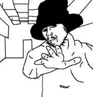 arm closed_mouth clothes digital_insanity drawn_background hand hat mustache soyjak stubble variant:unknown // 633x662 // 16.2KB