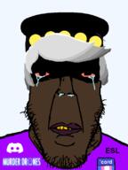 black_skin brown_skin clothes discord esl glasses gray_hair hat murder_drones murder_drones_pedo n_(murder_drones) purple_shirt series:esl_pedo_league soyjak stubble variant:chudplier2 // 600x800 // 54.0KB