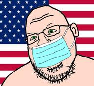 country ear flag flag:united_states glasses green_eyes mask mouth_mask soyjak stubble surgical_mask united_states variant:shotjak white_skin // 567x518 // 223.6KB