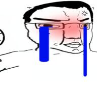 anger_mark arm bloodshot_eyes blush closed_mouth crying distorted glasses hair soyjak subvariant:chuddy variant:chudjak // 1000x872 // 245.3KB