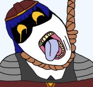 ack bloodshot_eyes blue_hair crying dead doll hanging hard_hat murder_drones noose open_mouth orange_eyes rope soyjak suicide tongue variant:bernd yellow_teeth // 771x723 // 113.6KB