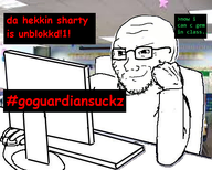 class classroom computer glasses hand irl_background laptop school soy_wojak soyjak subvariant:soyak_(smug) text variant:soyak woahjack // 452x363 // 118.6KB