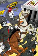 bitcoin black_skin blood bloodshot_eyes building classical_art_parody clothes crying dr_pepper flag gadsden hat horse horseback_riding libertarian monero nazism po_(4chan) snake subvariant:wholesome_soyjak sword variant:chudjak variant:gapejak variant:smugjak weapon white_skin // 408x592 // 34.2KB