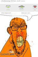 angry artist:crimsonvoidhydra1488 blood clenched_teeth cloudflare cuckflare ear error glasses orange_eyes orange_skin soyjak speech_bubble subvariant:feralrage subvariant:jartycuck subvariant:patrick text transparent_background trend:jartycuck variant:chudjak variant:feraljak // 1500x2250 // 307.5KB