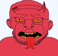 blood demon ear forked_tongue glasses horn open_mouth red_skin slit_pupils split_jaw stubble variant:volatilejak wrinkles yellow_eyes yellow_teeth // 675x653 // 68.7KB