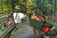2soyjaks bandana camouflage canada erdl_pattern first_nations glasses helmet history irl_background looking_at_each_other m1_helmet military military_cap mohawk native_american oka_crisis soyjak stubble variant:quarrel_soyjaks // 1500x1000 // 2.3MB