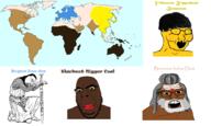 4soyjaks armor asian beard black_skin brown_skin coal dreads facepaint glasses grey_hair hair indian kneeling knight lips map open_mouth soyjak squint_eyes stubble sword teeth variant:chudjak variant:cobson variant:feraljak variant:soyak white_skin world yellow_skin // 2000x1194 // 341.7KB