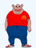 amerimutt bald brown_skin clothes ear fat full_body irl lips mcdonalds mutt nose open_mouth shoe sneakers subvariant:branigger subvariant:impish_amerimutt subvariant:morbidmutt sweatpants teeth transparent_background variant:brandon variant:impish_soyak_ears // 1409x1882 // 324.4KB