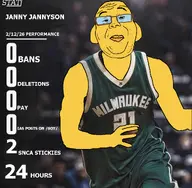 soy arm ban basketball blue_glasses deletion dog double_chin forehead_lines green_clothes janny milwaukee_bucks name nba soyjak_party stats variant:alicia yellow_skin // 1024x1001 // 483.4KB