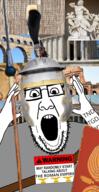 ancient antiquity aqueduct colosseum crucifixion glasses hand hands_up helmet history holding_spear holy_lance jesus papyrus pillar roman roman_legionary_helmet rome shield soyjak spear statue stubble temple total_germoid_death total_iberian_death total_nigger_death variant:ppp warning // 1000x1948 // 2.3MB