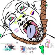 ack battle_for_dream_island bloodshot_eyes flag flag:non-binary_pride_flag flag:transgender_pride_flag furfag glasses green_eyes hanging meta:pornographic_content missing_teeth mustache non-binary noose nsfw open_mouth phighting pretty_blood pride_flag rabbit roblox rope slopjak stubble suicide text tongue tranny variant:bernd yellow_teeth // 1000x1000 // 800.9KB