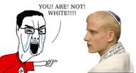 aryan clothes crying hat identity_politics irl judaism kippah nazism nordic_chad pointing race_autism united_states variant:chudjak white_skin yellow_hair // 961x515 // 53.3KB