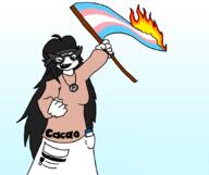 avengers beanie black blue_eyes cute cute_girl fire flag flag:transgender_pride_flag girl glasses hair holding_flag holding_object soy soylent soylent_(cacao) variant:soytan white_skin woman // 1076x905 // 134.3KB