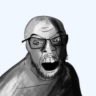 dark glasses light open_mouth shading shadow soyjak stubble variant:feraljak // 1500x1500 // 740.7KB