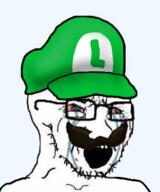 bloodshot_eyes crying glasses luigi mario mustache soyjak stubble variant:cryboy_soyjak // 233x280 // 52.0KB