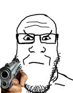 angry closed_mouth glasses gun hand soyjak stubble threatening variant:markiplier_soyjak // 600x759 // 143.4KB